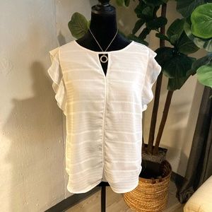 Banana Republic Factory White Ruffle Shoulder Top